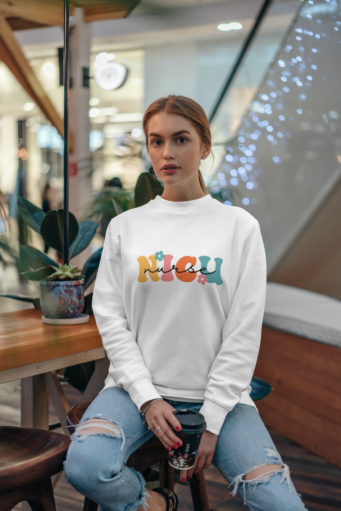 Akron Children's NICU Floral NICU Nurse Crew Neck