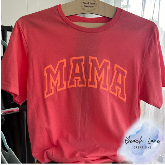 Coral on Coral Puff Print Mama Tee