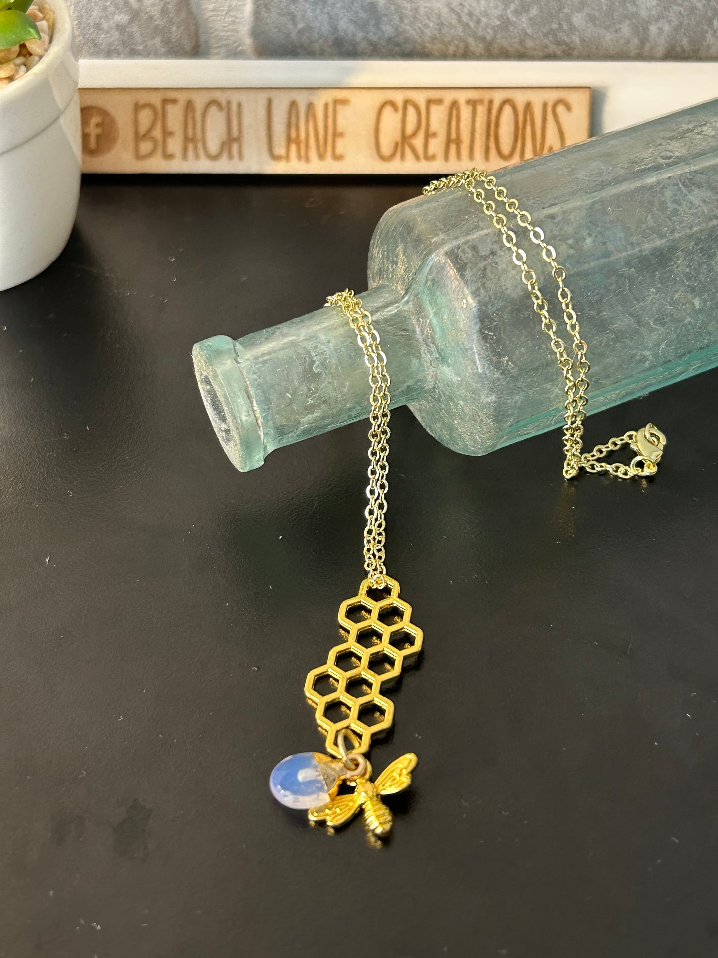 Honeycomb and Bee Necklace