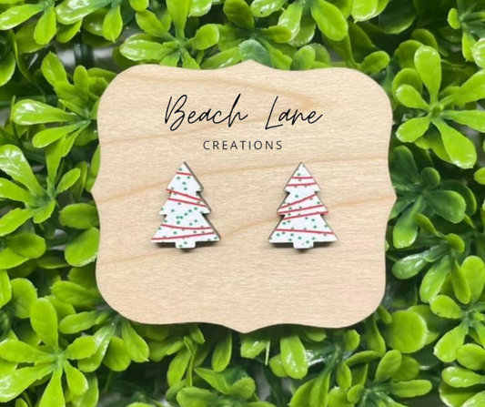 Wooden Christmas Tree Earrings