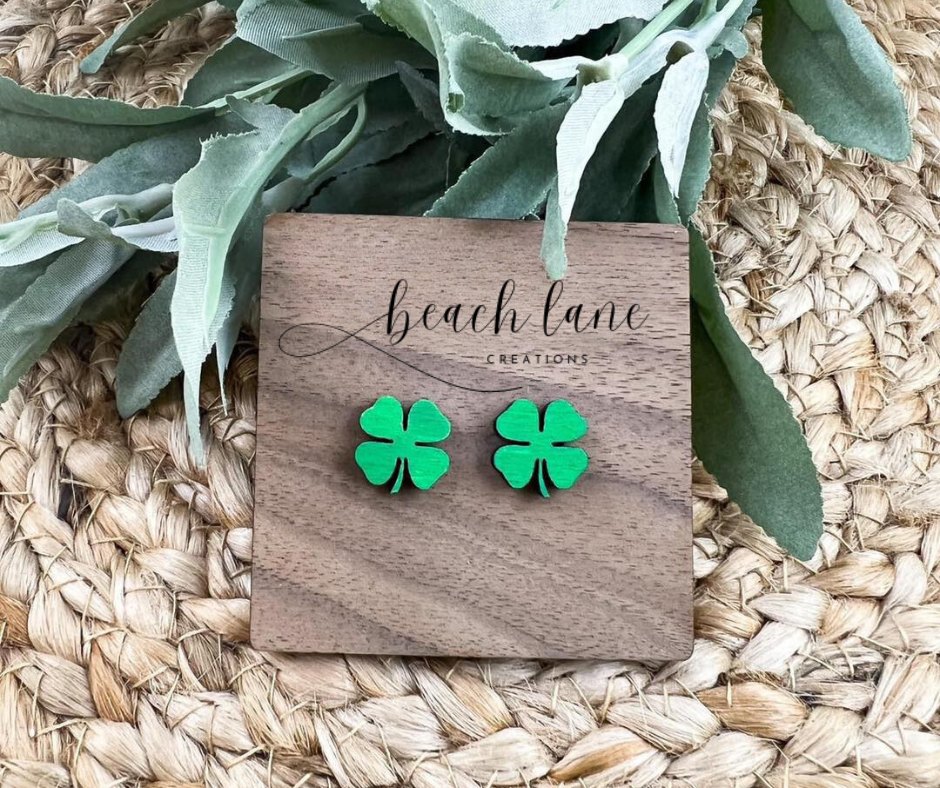 Wooden Clover Earrings