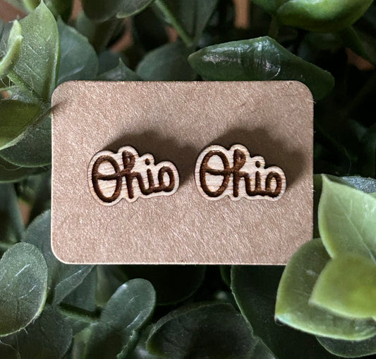 Wooden Ohio Script Earrings