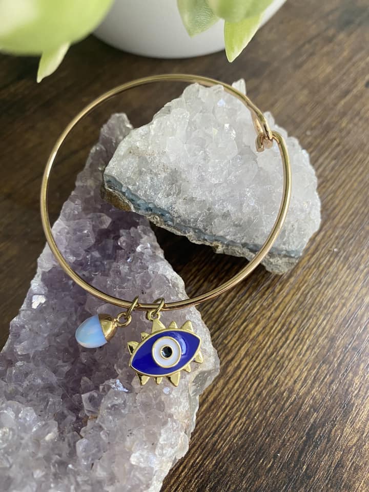 Evil Eye with Opalite Charm Bangle