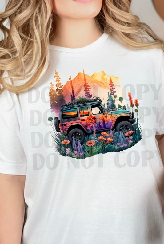 Floral Mountain Jeep Tee